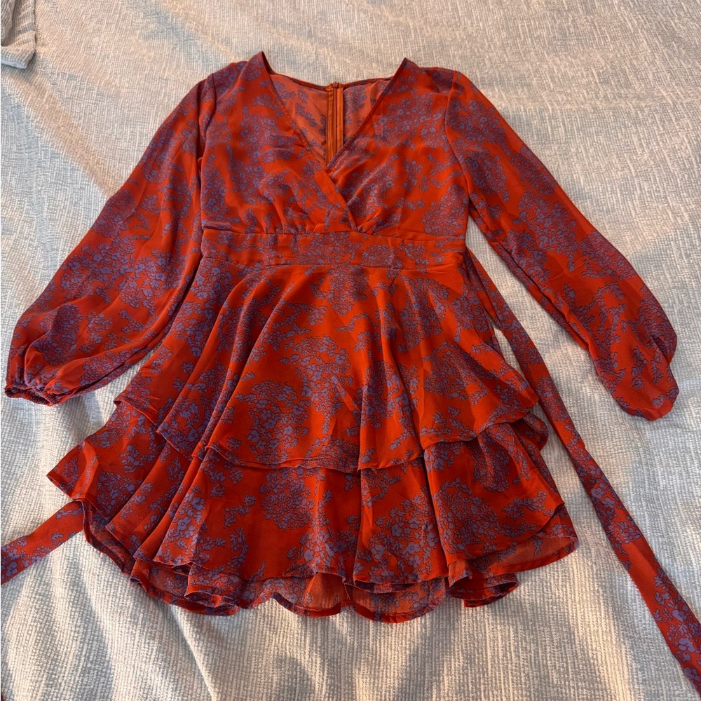 Chic Red Mini Dress with Vibrant Blue Accents